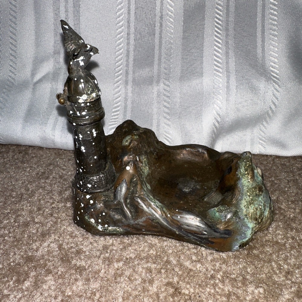 Rare Metal Lighthouse Eagle Lighter Ashtray, Non Working