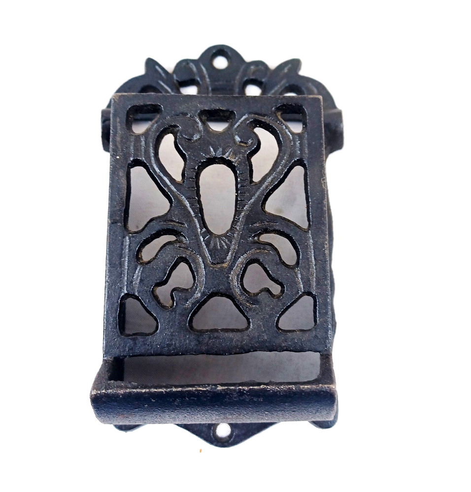 Cast Iron Match Box Holder Wall Hanging Taiwan Black