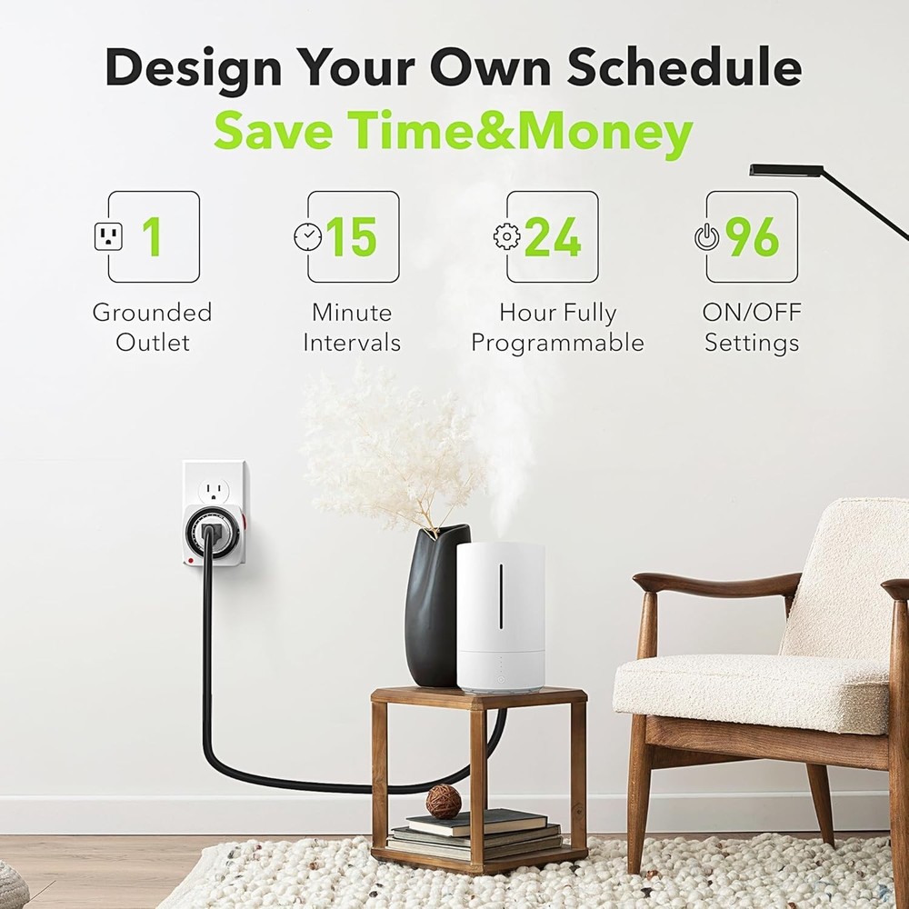 15-Minute Interval Indoor Timer - 24-Hour Programmable for Versatile Automation