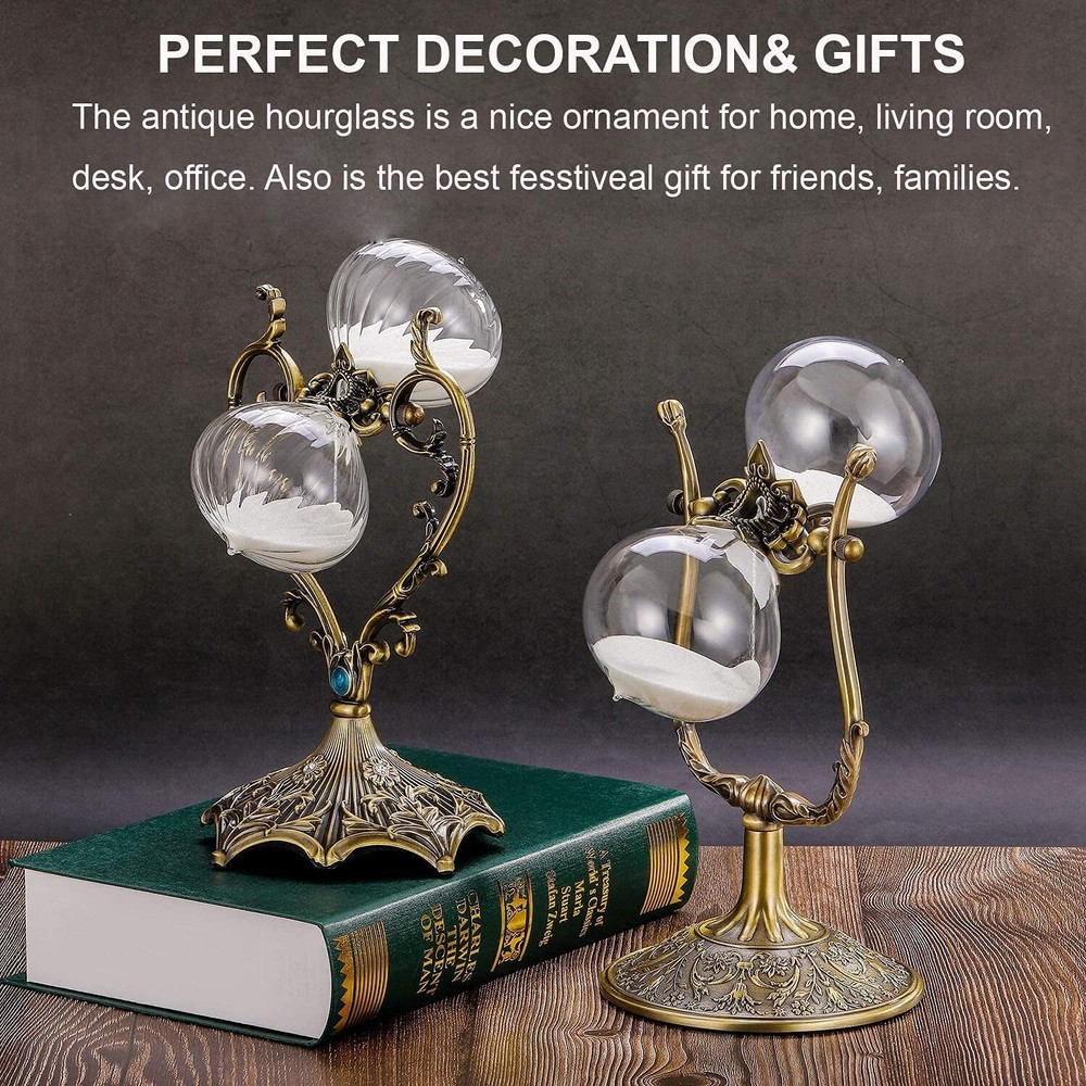 60 Minute Hourglass Timer, Vintage Engraving Large Rotating Sand Timer Clock, Un