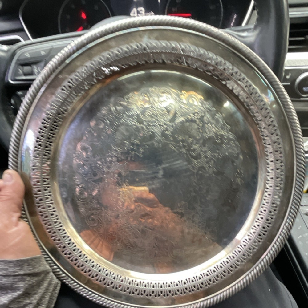 WM Rogers Silverplate Serving Tray Ornate Edge Engraved Design
