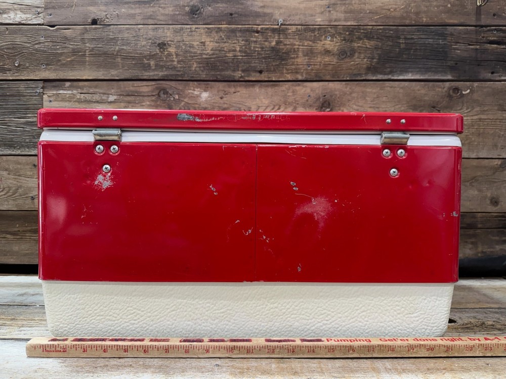 1996 Coleman, 48 Quart Metal Cooler, Red