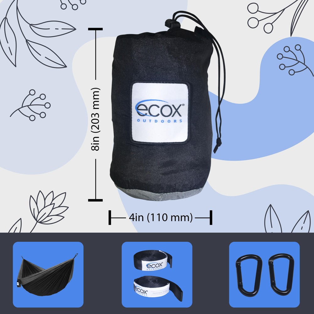 ecox Outdoors parachute Hammock Single with 2 Tree Straps, Portable Lightweight