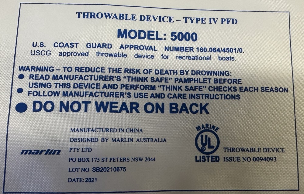Flowt 40104 Type IV Throwable Floatation Foam Cushion USCG Approved | White