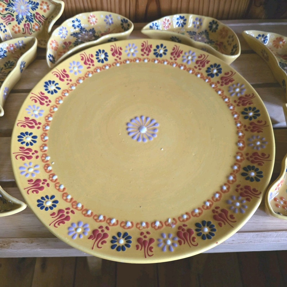 Hand Painted Turkish Ceramic 8 Piece Breakfast, Tapas, Or Appetizer Service 13"