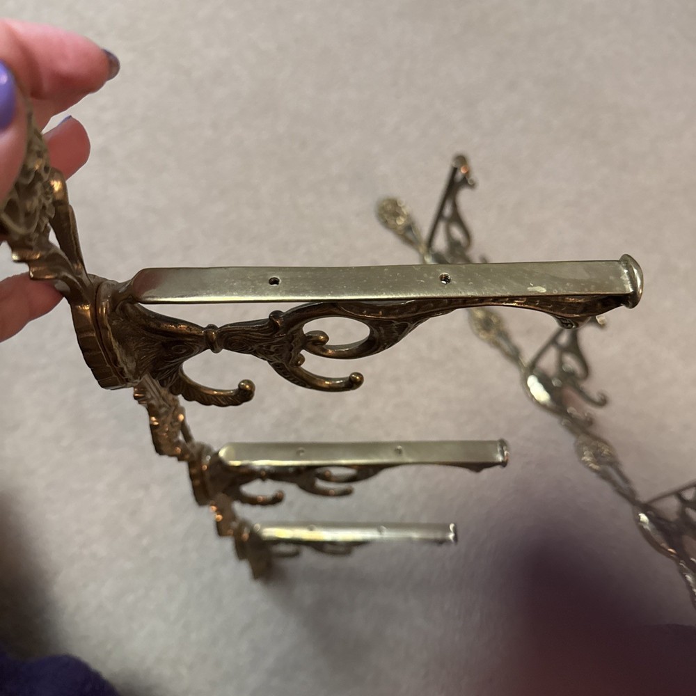 2 Solid Brass Antique Shelf Brackets Ornate 23” x 1 3/4”