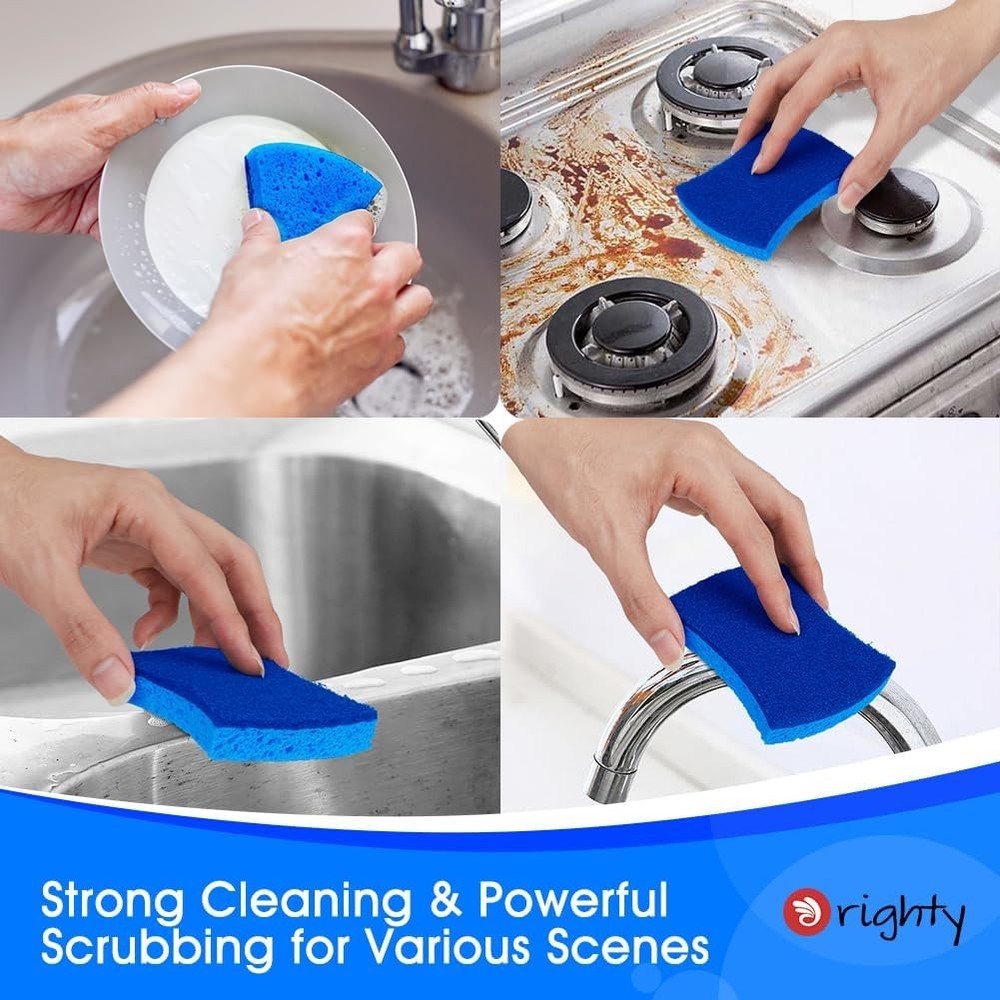 Orighty Non-Scratch Cellulose Scrub Sponges 24 Pack, Kitchen for Blue