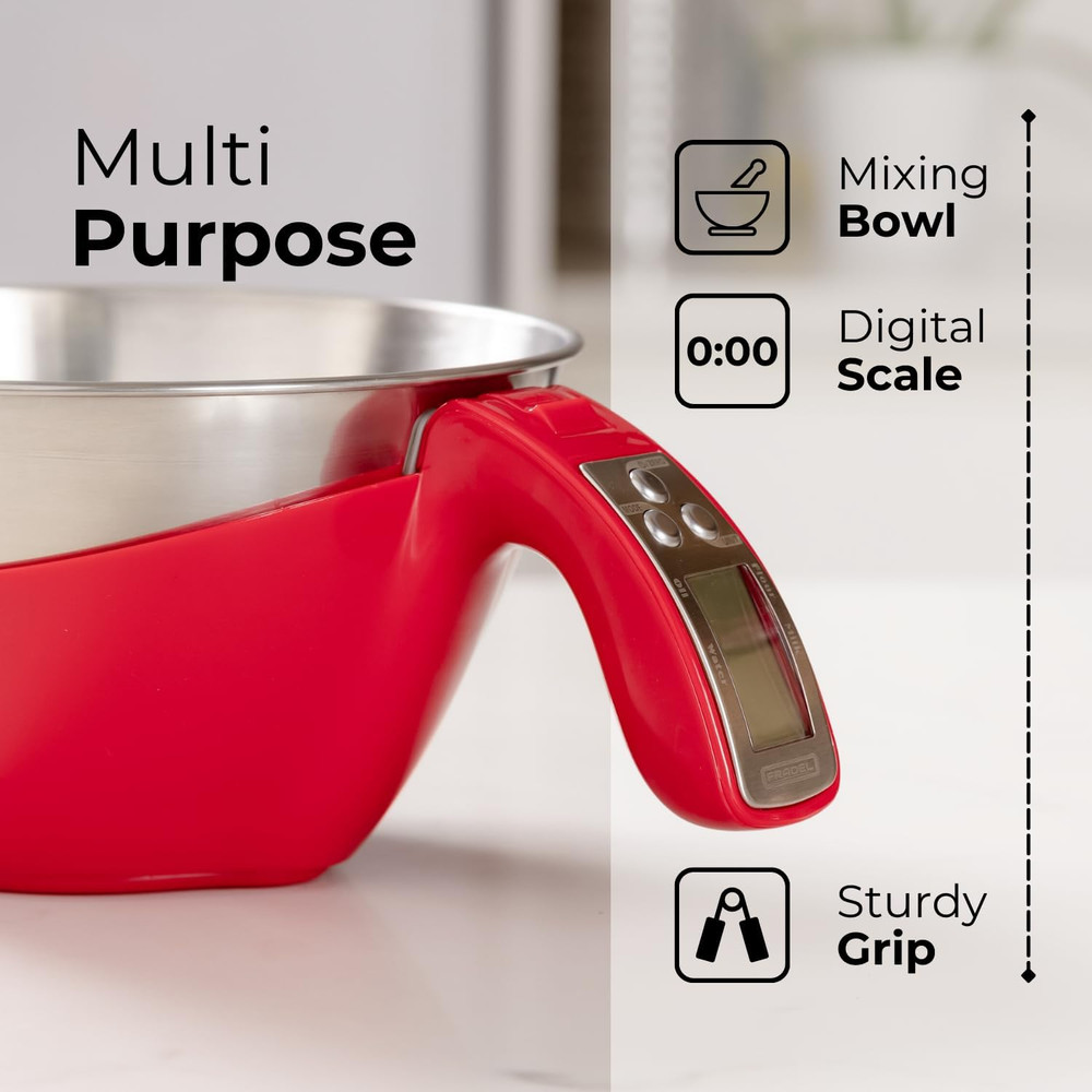 Digital Kitchen Scale with Removable Bowl - 11Lb, Grams & Ounces - Red