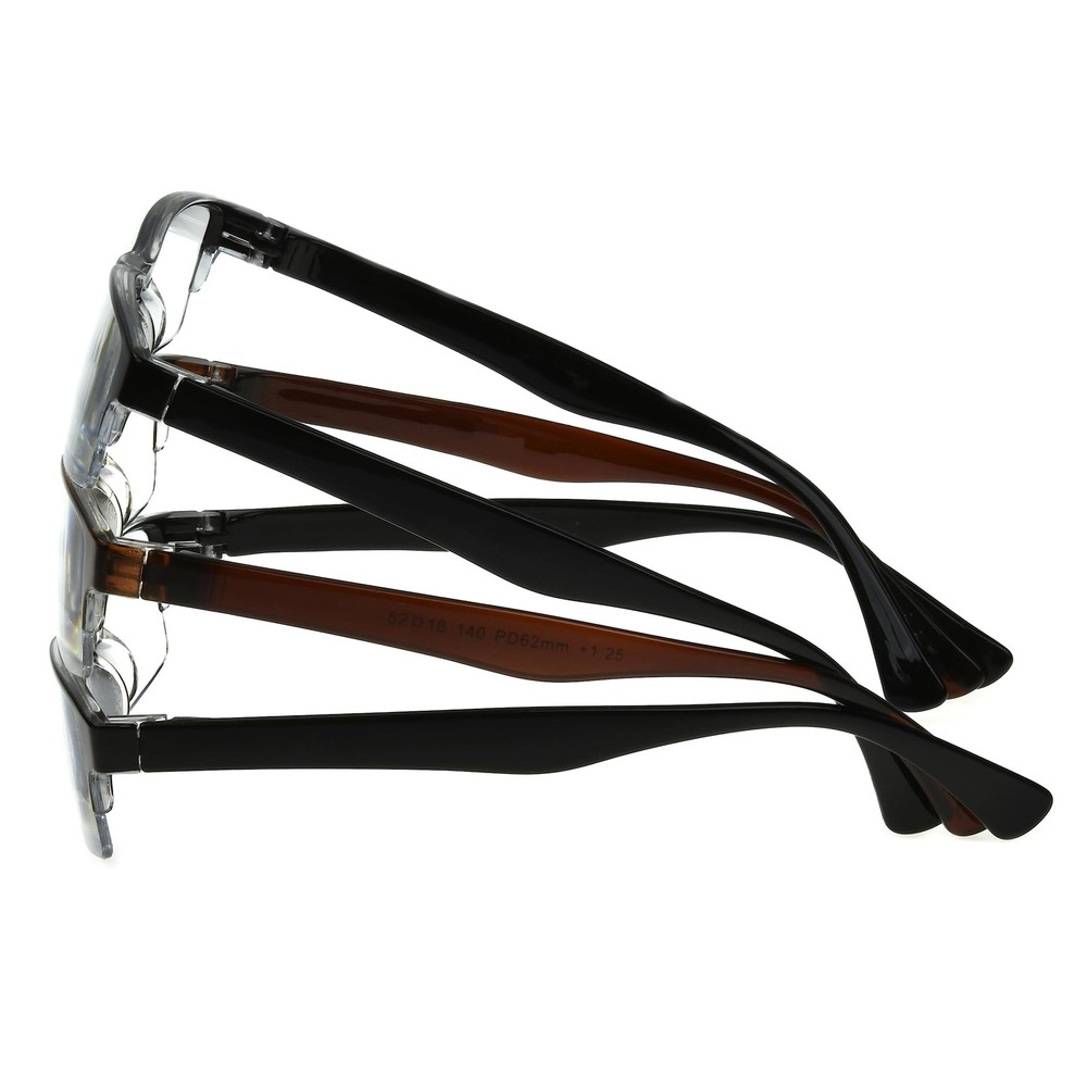 Foster Grant Men's Pete Rectangular Reading Glasses Black and Brown 3 Pack 2.5x