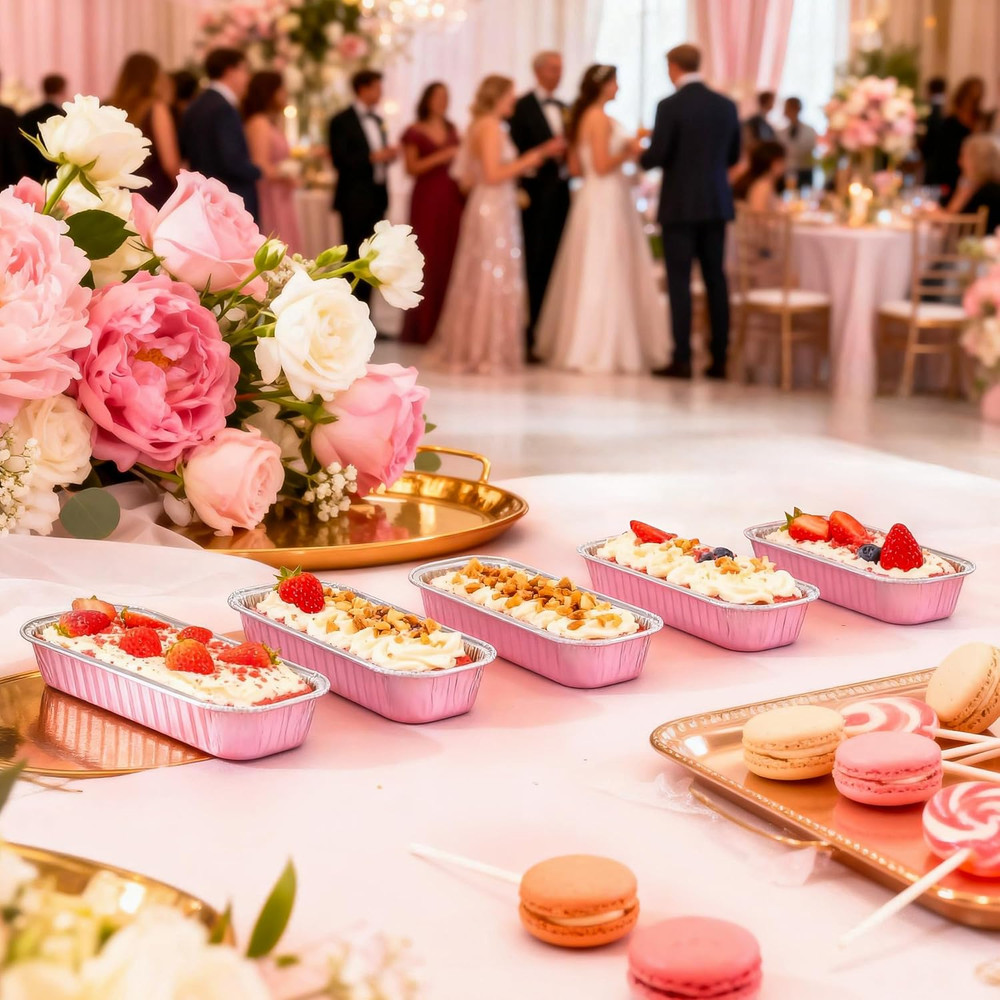 50 PACK Mini Cake Pans with Lids and Spoons,Rectangular Aluminum Foil Bread Pan,