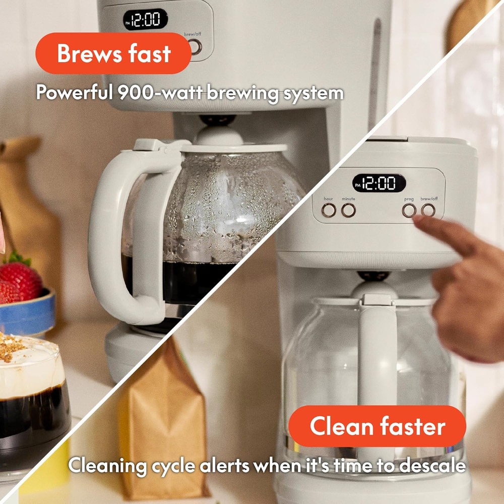 12 Cup Programmable Coffee Marker, Reusable Dishwasher Safe Accessories, Easy LC