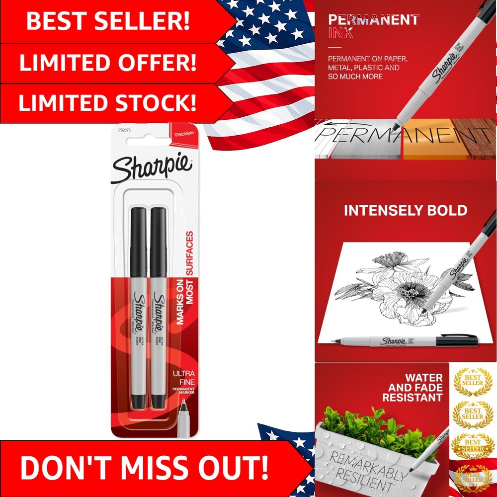 Versatile Ultra Fine Point Permanent Markers - 2 Pack, Quick Drying, Non-Toxic