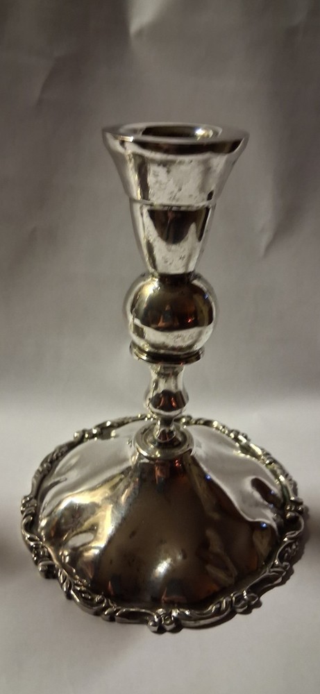 Vintage Pair Solid Sterling Silver Candle Holders 590 Grams Old And Rare