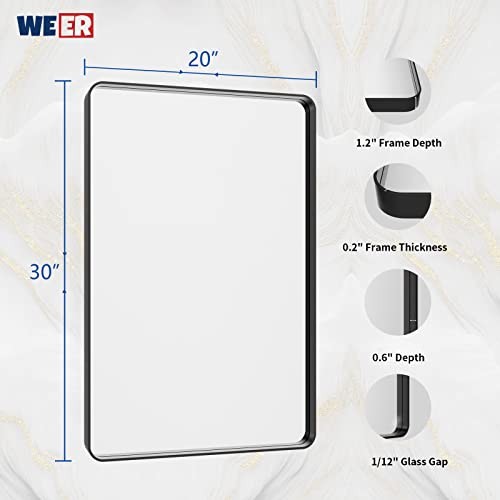 Black Bathroom Mirror for Wall 20X30 Inch, Rectangular 30"L x 20"W Matte Black