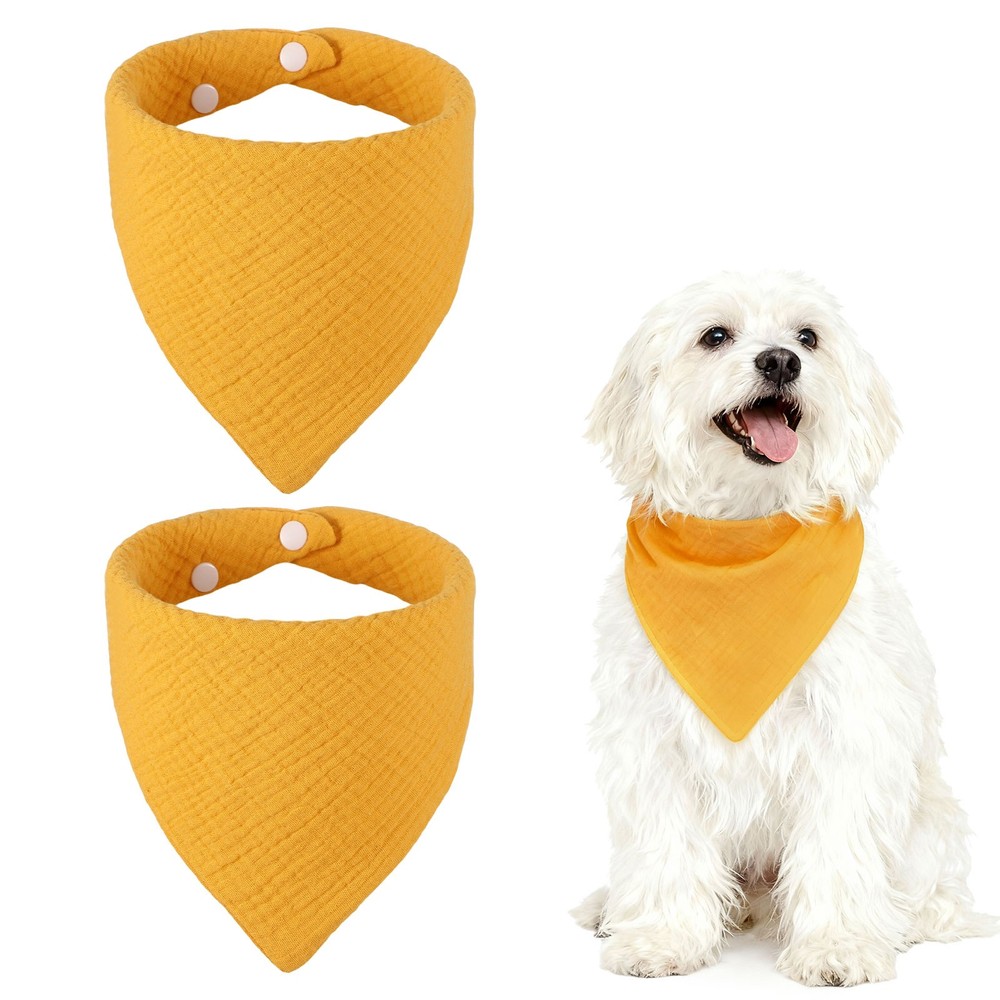 Triangle Dog Bandanas with Button (Fabric, 2Pcs, Dark Yellow)