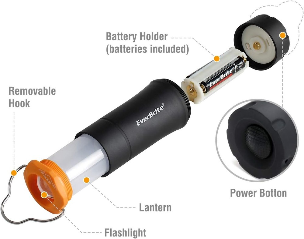 EverBrite 2-in-1 Mini Lanterns and Flashlights with 3 Modes, 2 Pack Black
