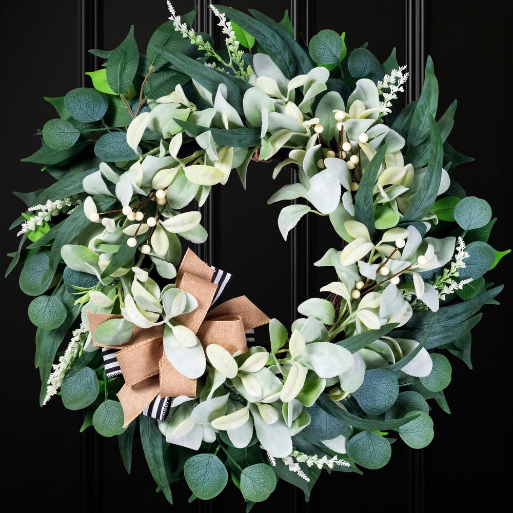 Artificial Wreaths for Front Door Year Round, 20-22" Green Eucalyptus Spring ...