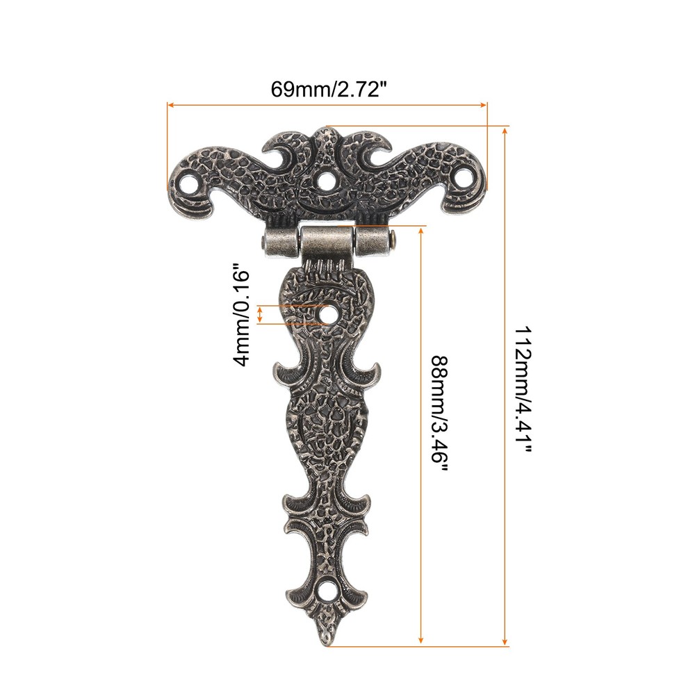 3.5 Inch Door Tee Hinge, 2Pcs T-strap Hinges Retro Decorative Hinge, Bronze
