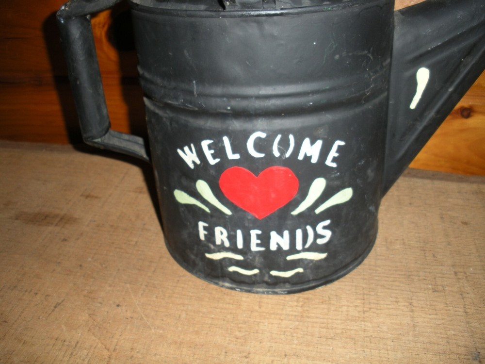 Vintage Galvanized Hand Painted Watering Can / 6 Quart