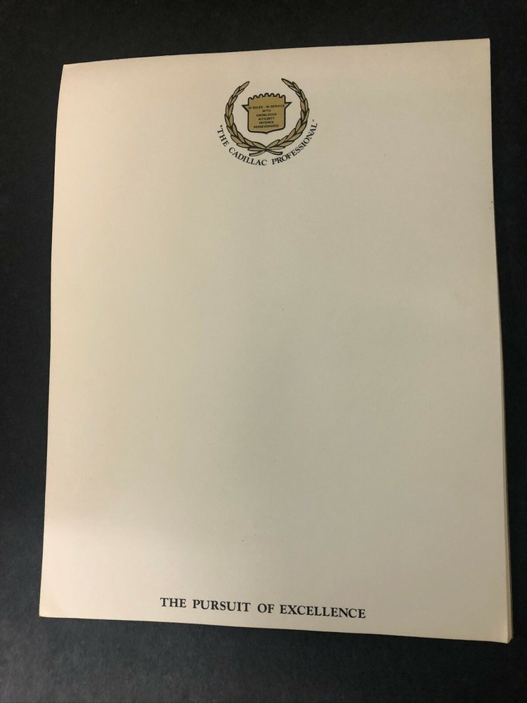 Vtg Cadillac General Motors Paper Notepad 22 Sheets
