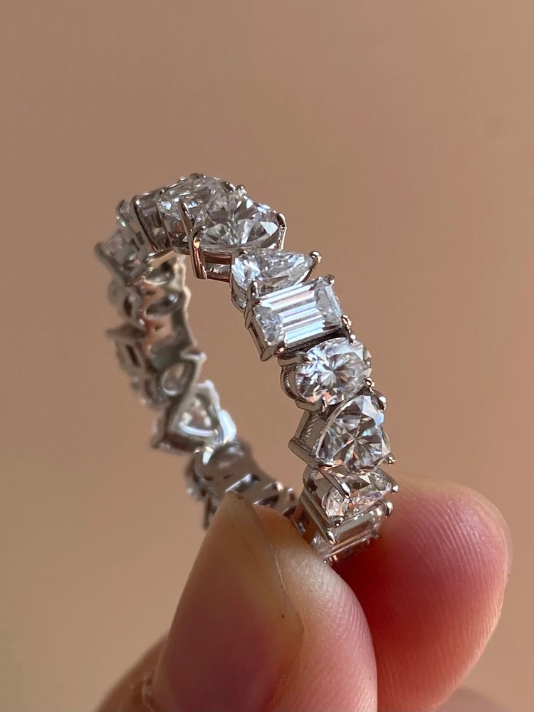 3Ct Emerald Lab-Created Diamond Full Eternity Wedding Band 14K White Gold Plated