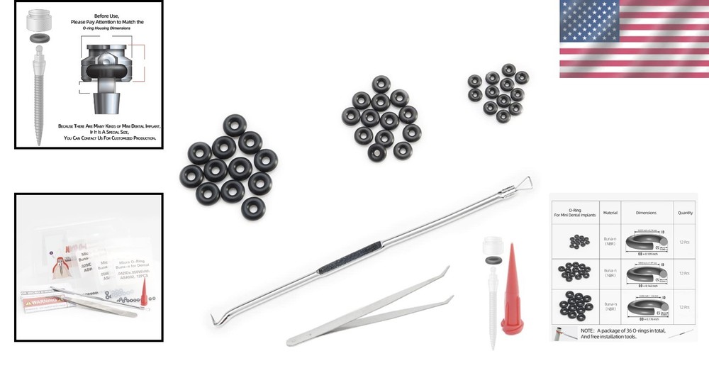 O-Ring Replacement Kit with 36 Durable Buna-N Sizes for Dental Implants