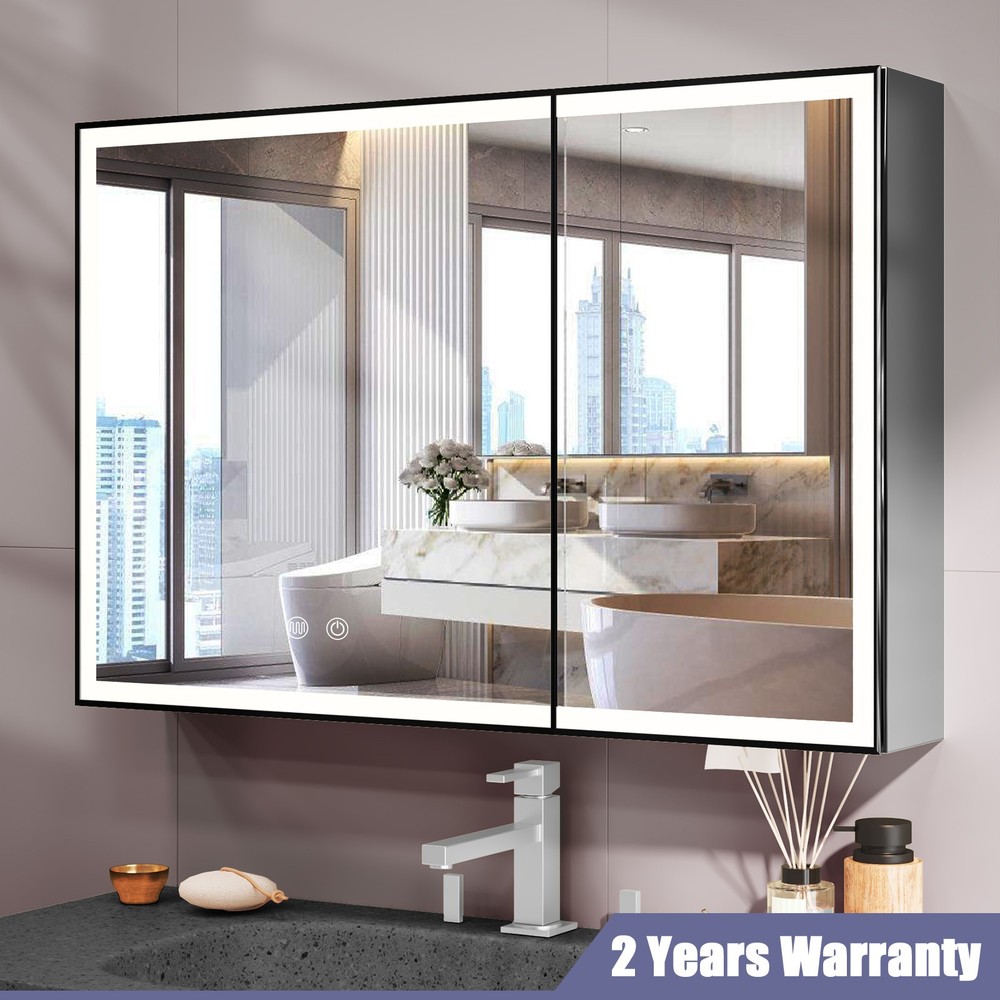 Dimmable LED Lighted Medicine Cabinet & Mirror Wall-mounted Bathroom Cabinet