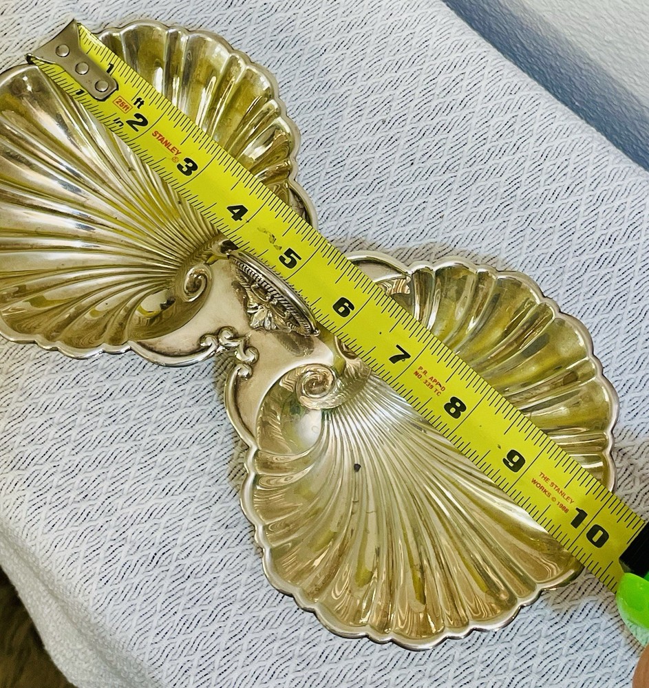 Antique Sterling Silver Double Shell Serving Dish / Trinket Tray / Soap Dish