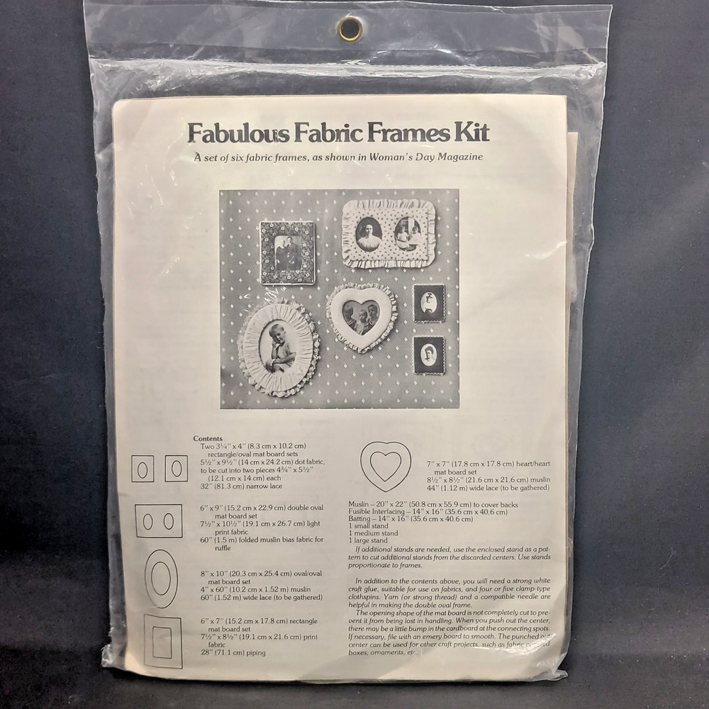 Vintage Woman's Day Fabulous Fabric Frames Kit Heart Oval Rectangle Needle Craft