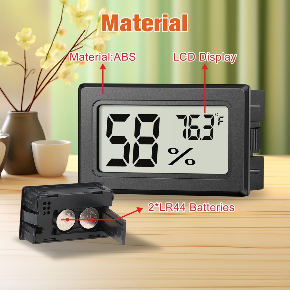 6 Pack Mini Hygrometer Indoor Humidity Meter, Small Digital Thermometer Black
