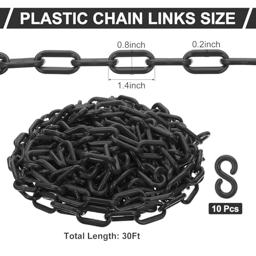 Plastic Chain Links, 30 Feet Safety Chains Plastic Chains for Barriers, Black