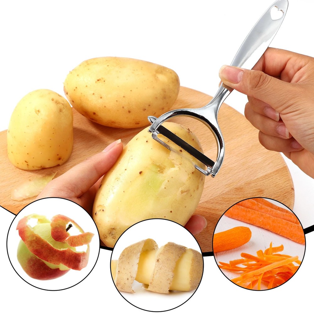 3pcs Vegetable Spiral Cutter with V-Cutter & Peeler Set, M, black, silver