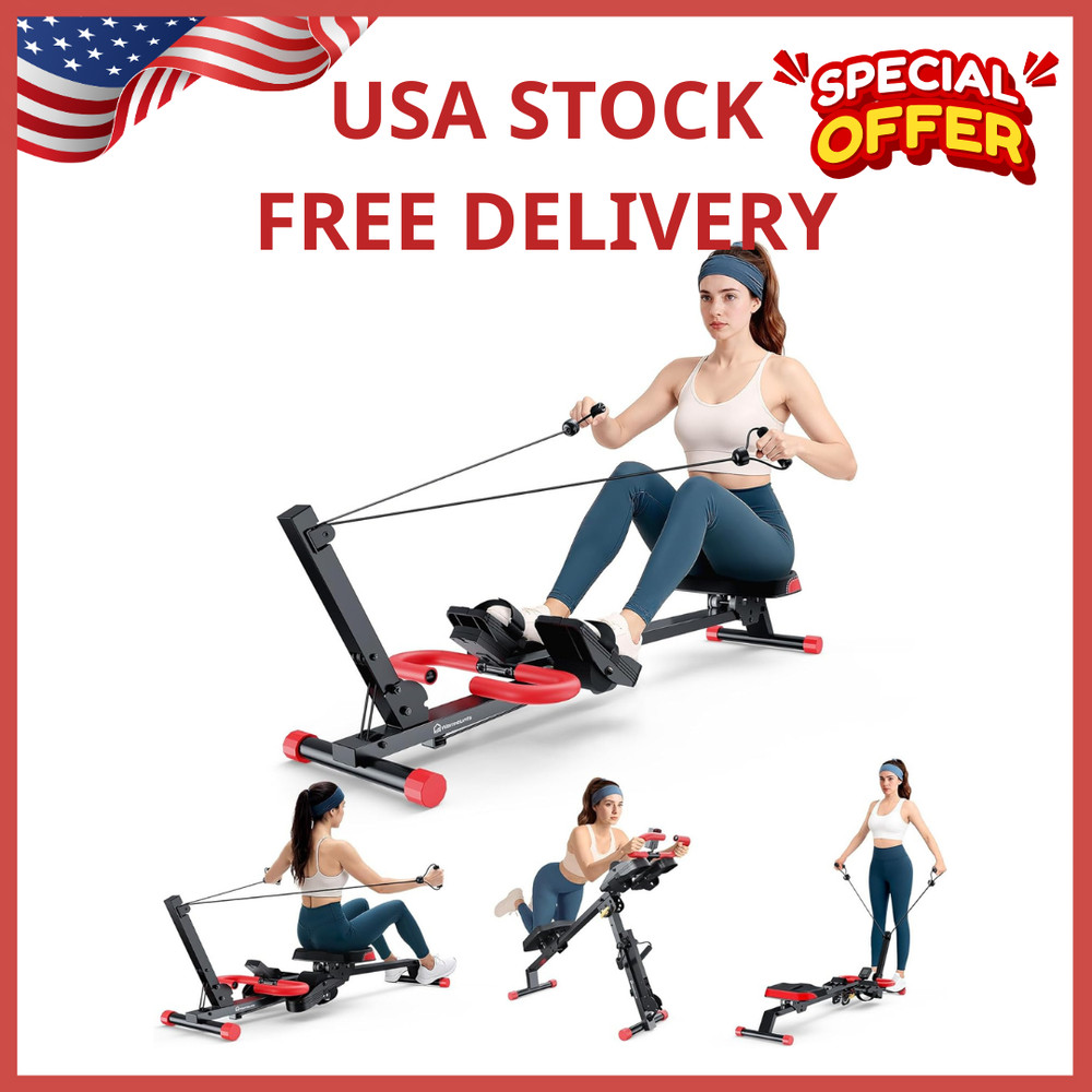 WARMOUNTS Rowing Machine, 4 in 1 Adjustable Ab Machine with 4 Level... Fast Ship