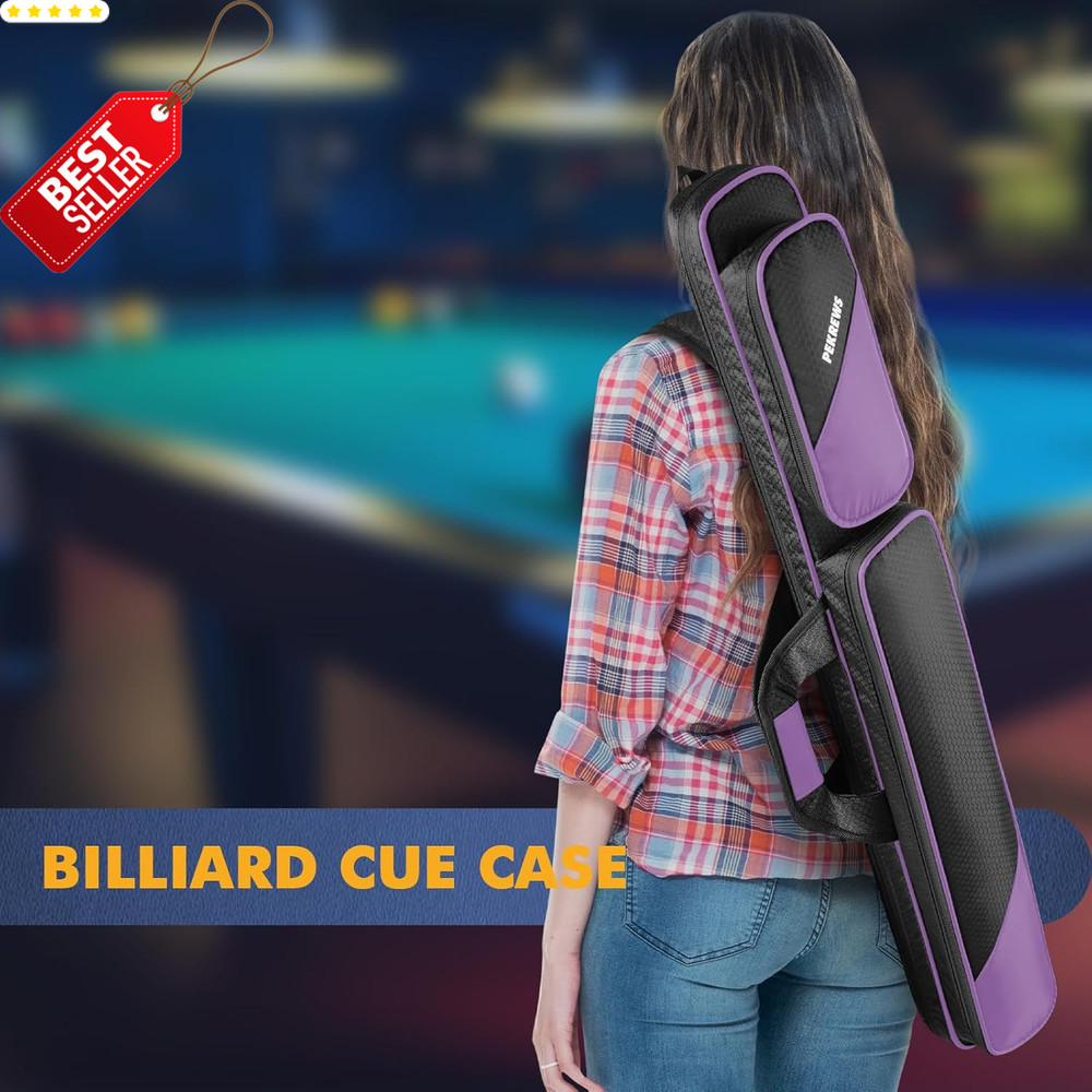 2x2 Pool Cue Case Holds 2 Sticks Soft Polyester Carry Bag Strap Pockets - US