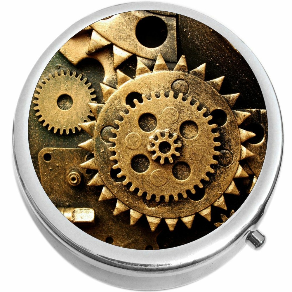 Steampunk Gears  Medicine Vitamin Compact Pill Box