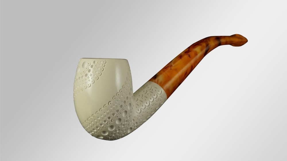 Classic Bent Billiard Block Meerschaum Pipe with case D-16