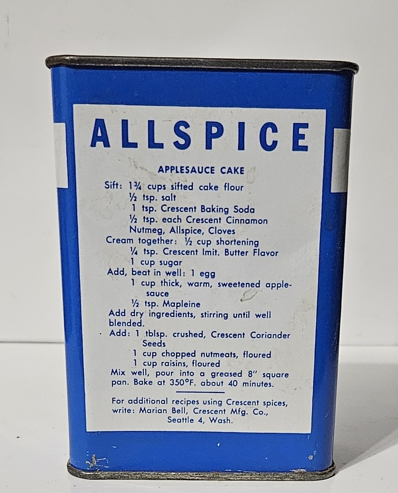 Vintage Empty Crescent Allspice Spice Tin - 2oz