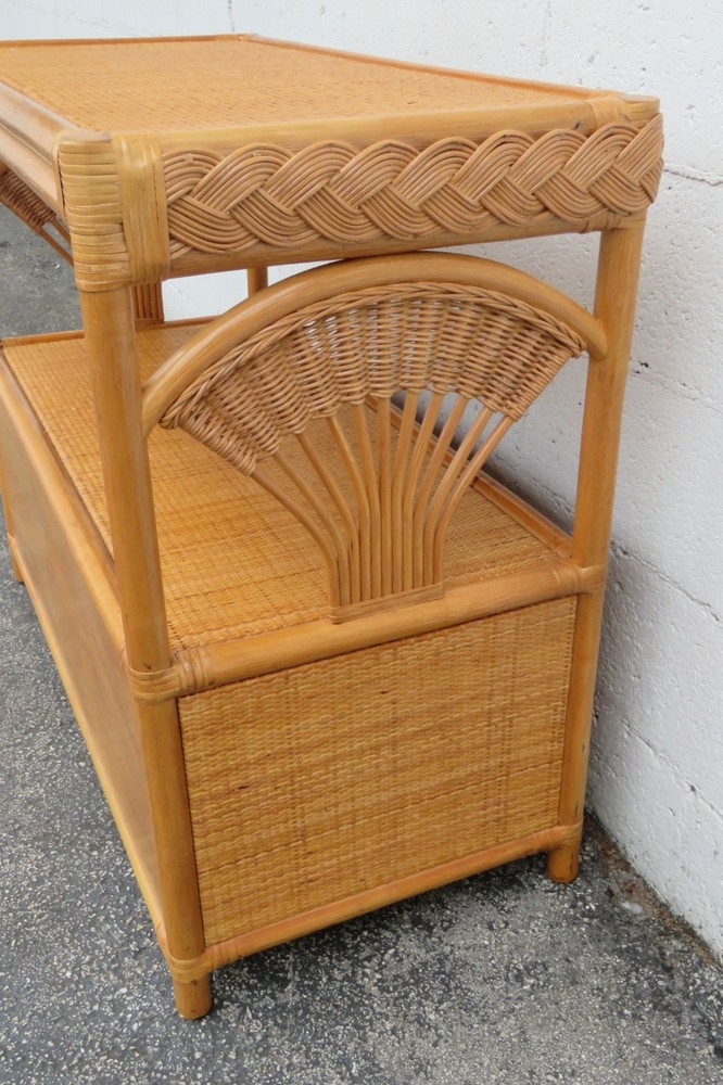 Wicker Bamboo Two Tier Bar Buffet Server Tea Coffee Cart 5994