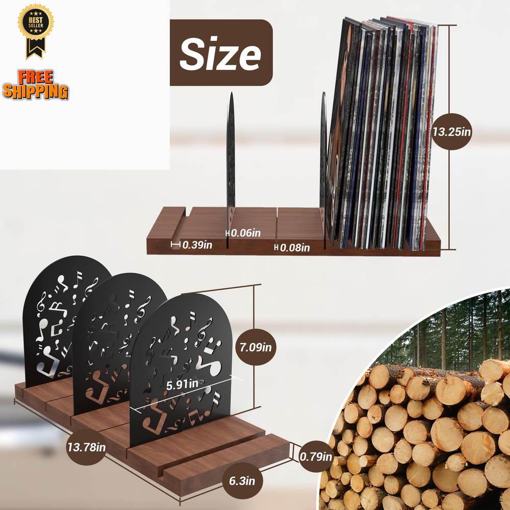 Vinyl Record Storage, Holder for 70-100 LP, Solid Pine Wood Brown
