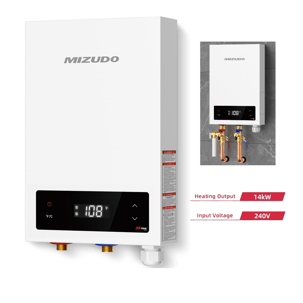 MIZUDO Tankless Water Heater Electric 14000 W 3.4 GPM with LED Digital Display