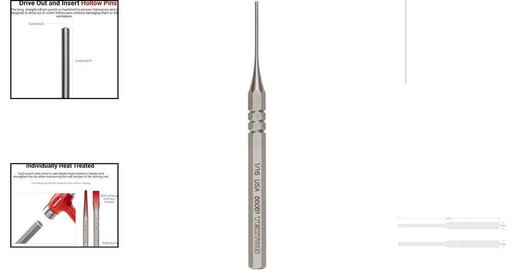 Durable 1/16 Inch Roll Pin Punch with Self-Centering Tip for Perfect Alignment