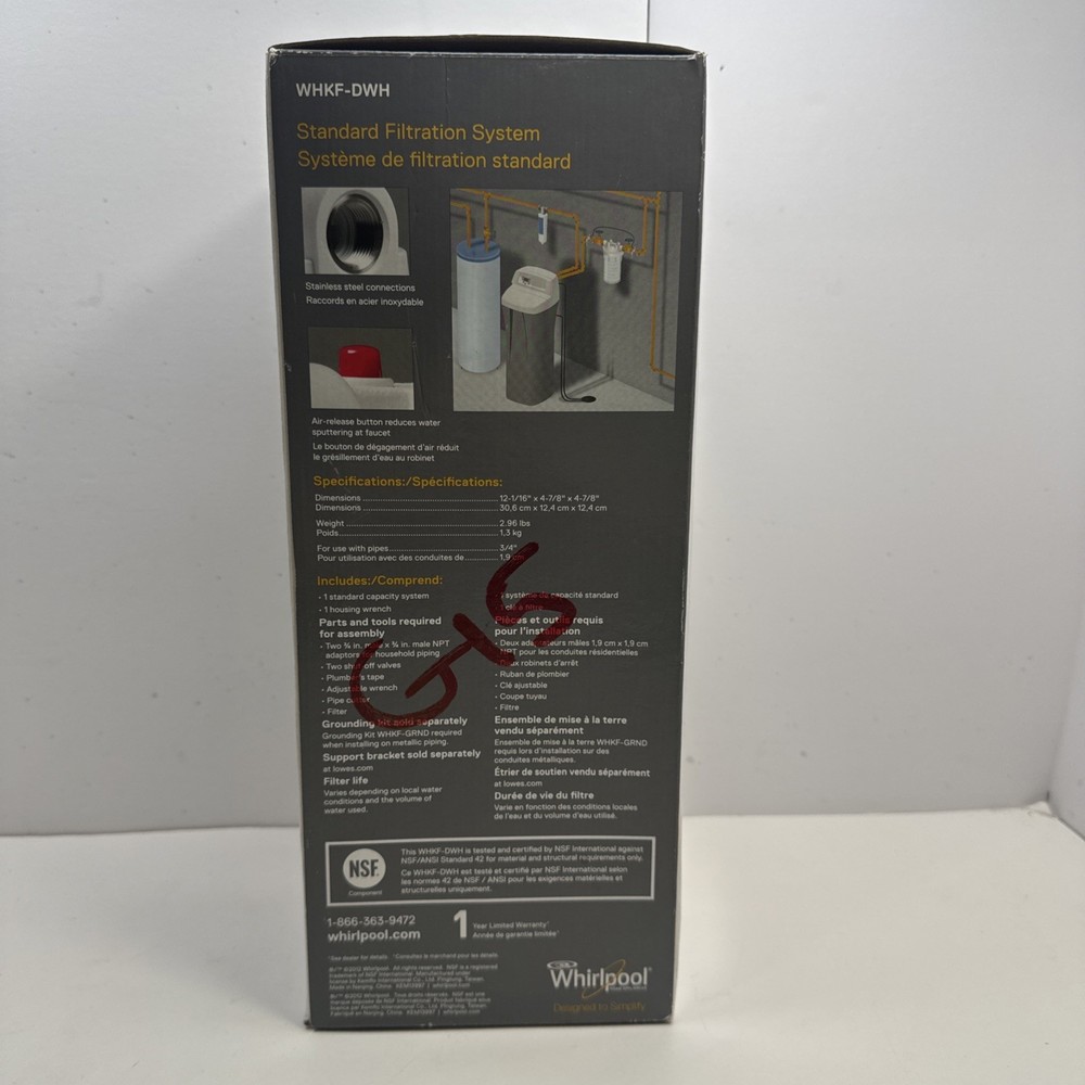 Whirlpool Standard Water Filtration System Model WHKF-DWH Item 89374 NEW