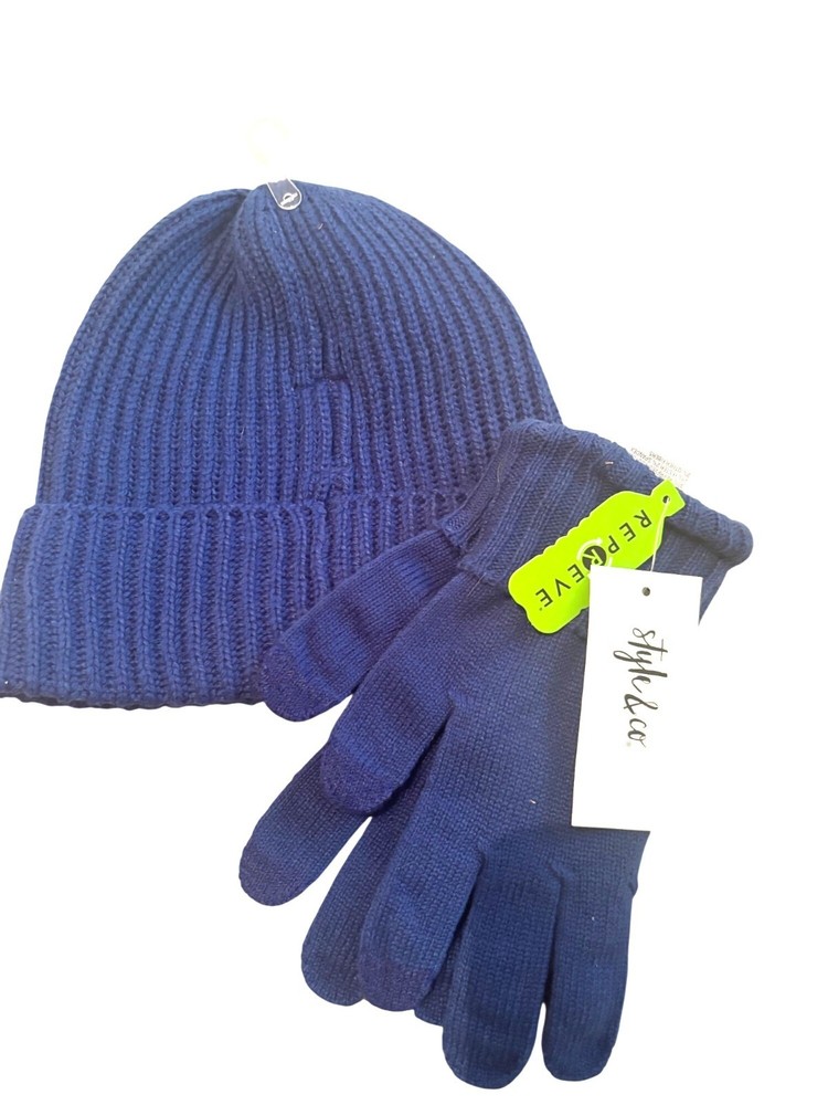 Style & Co Women's Solid Shine Cuff Beanie, and Tech-tip Gloves,