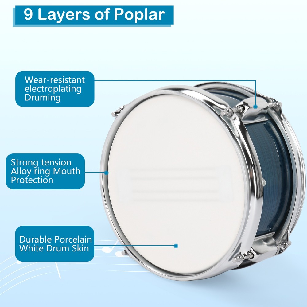 5 Piece Full Size Complete Junior Starter Drum Set Cymbals Kit /w Stool,Sticks