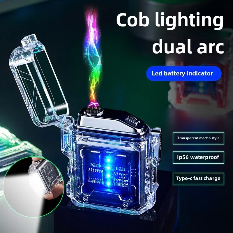 USB Rechargeable Lighter Dual Arc Plasma Windproof Lighter Waterproof COB Light