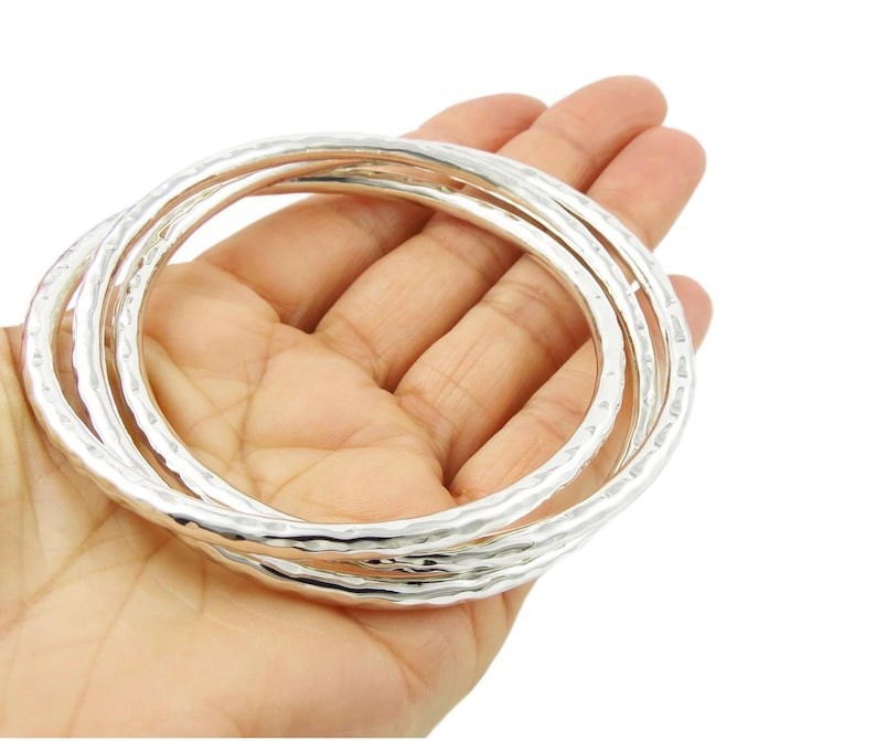 Set Of 3 Bangle Solid 925 Sterling Silver Hammered Round Popular Bangle, M1618