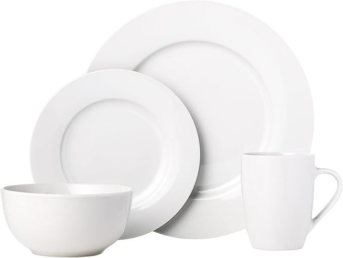 16-Piece White Porcelain Dinnerware Set - Service for 4, Includes Plates, Bowls