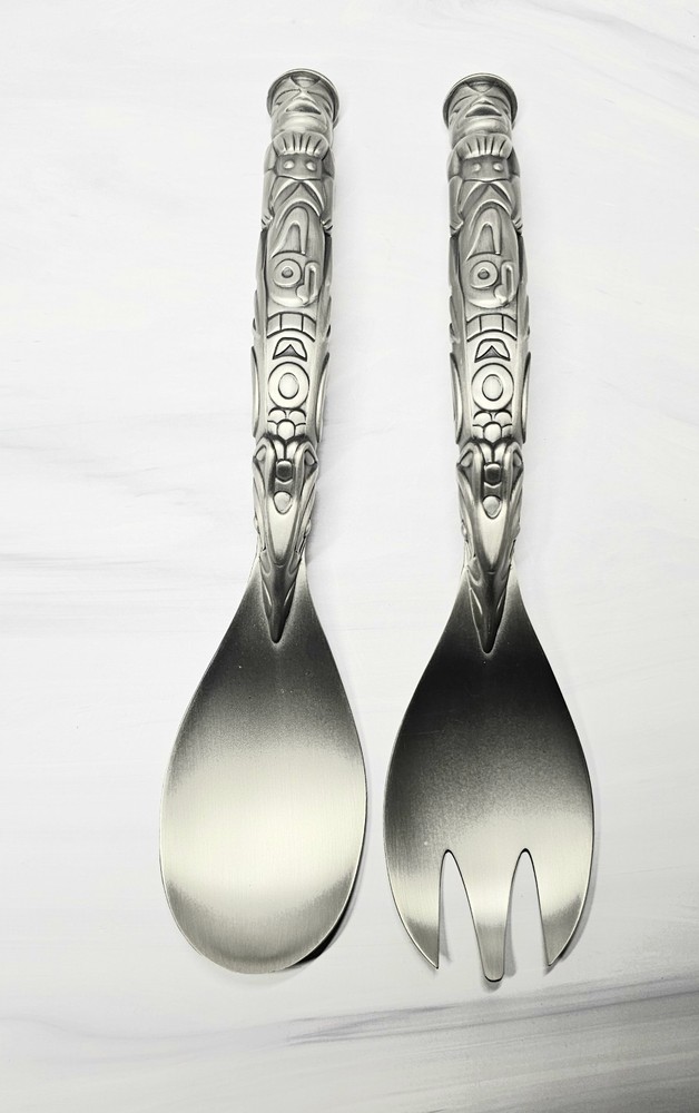Native Essence Pewter Plated Serving Set Spoon & Fork Set Of 2