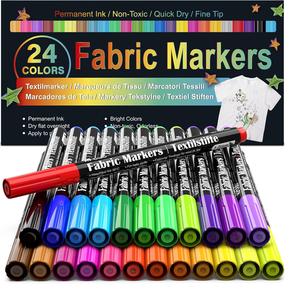 24 Colors Fabric Markers Permanent Textile Paint Pens