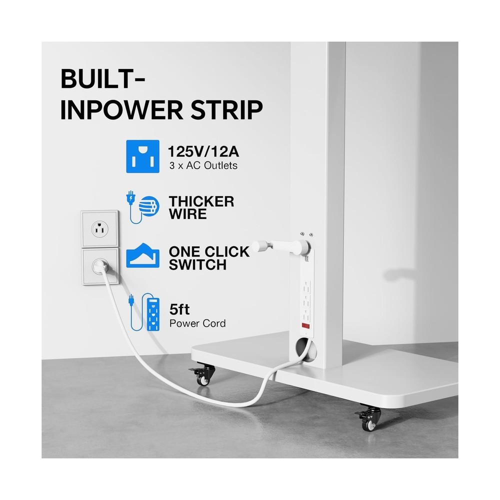 Mobile TV Stand with Power Outlet, Height Adjustable with Handle Stepless Lif...
